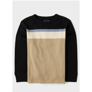The Children's Place Boys Colorblock Thermal Long Sleeve Top Black Tan L 10/12